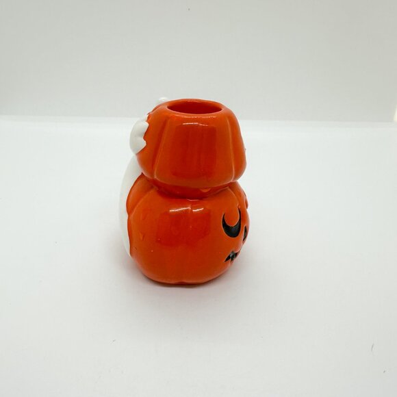 SOLD Vintage 90s AGC Ceramic Ghost Pumpkins Candle Stick Holder Halloween Spooky - Picture 4 of 8